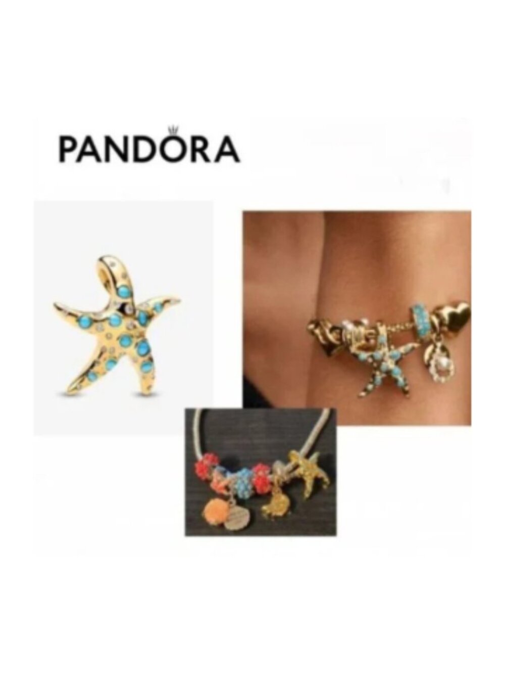 NWOT Pandora Style Gold Starfish Big Charm for bracelet or Chain